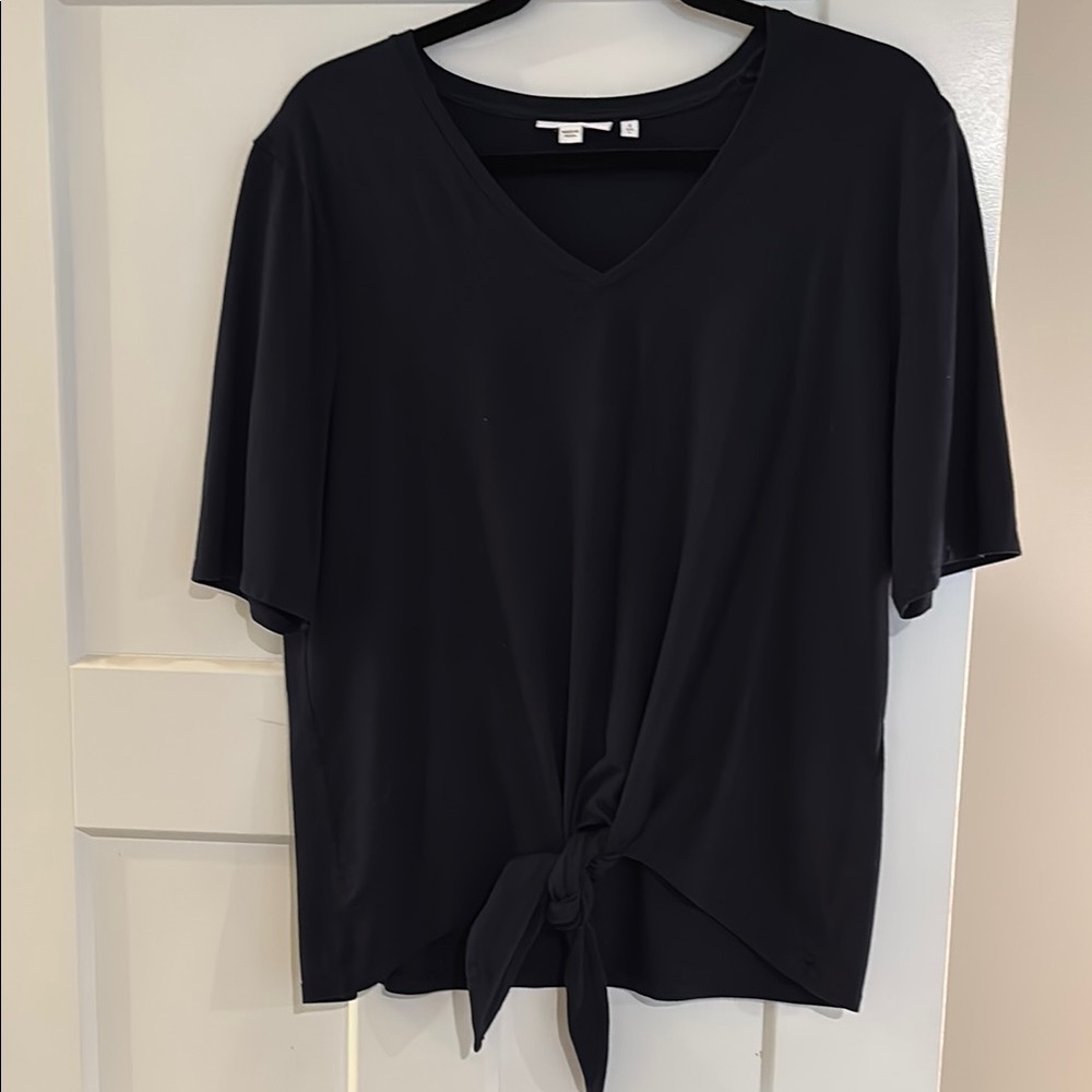 Navy Blue V-Neck Tie-Front Top